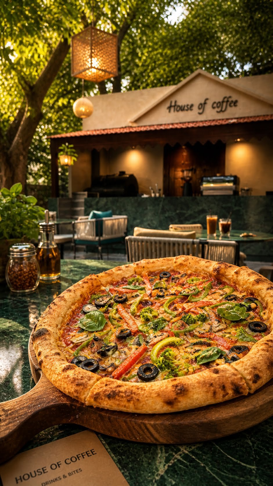 Veggie pizza at House of Coffee